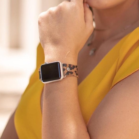 Leopard Print Leather iWatch Band Series 7 Silver Jewelry Feminine Bracelet